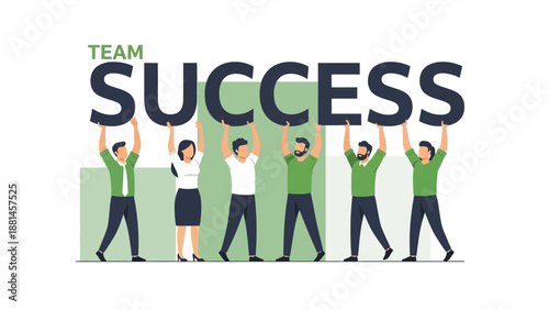 Team success concept: Diverse people holding large letters spelling SUCCESS