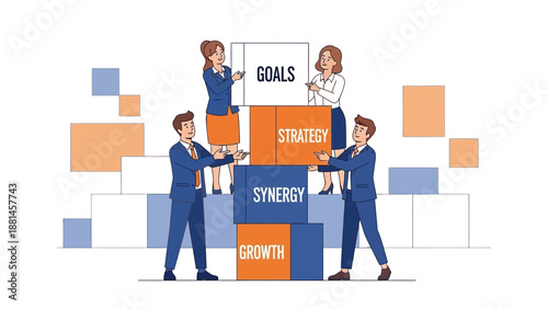 Teamwork building blocks for business goals, strategy, synergy, and growth