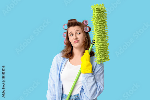 Upset young woman with hair...