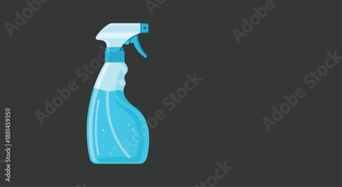 Cleaning spray bottle icon filled with blue liquid on a dark gray background symbolizes sanitation and hygiene maintenance.