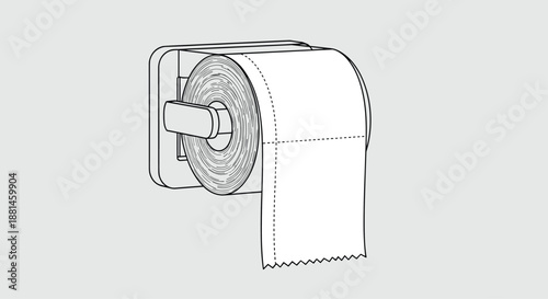 Simple line art illustration of a roll of toilet paper mounted on a wall dispenser against a light gray background.