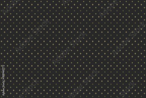 Geometric abstract seamless pattern with mini cut square and flower in gold n brown on black background. Vector illustration, for masculine shirt lady dress cloth cover decoration textile wallpaper 
