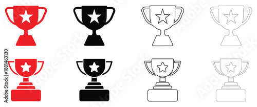 trophy champion cup icon vector, award winner cup symbol vector, silhouette and line art illustration