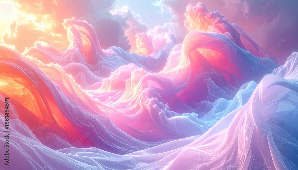 Fototapeta premium Dreamy Pastel Waves - An Abstract Landscape of Color and Light.