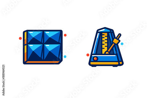 Modern geometric design featuring a classic metronome and a sound absorbing acoustic panel