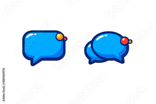 Bright blue chat bubble icons with notification dots for interface design
