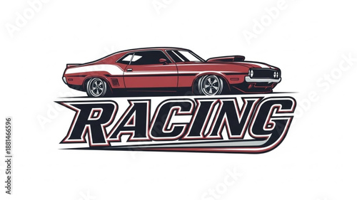 Vintage Muscle Car With Racing Text Emblem.