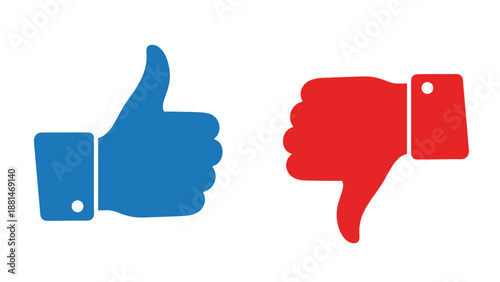 A blue thumbs-up symbol is shown next to a red thumbs-down symbol.