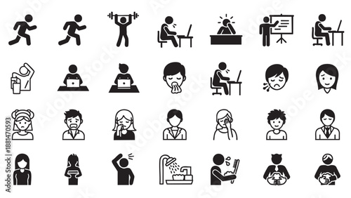 Collection of diverse human activities and emotions illustrated icons