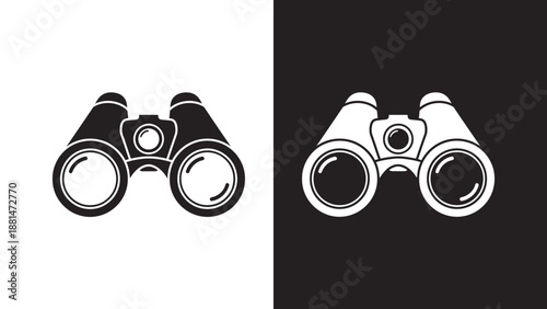 A pair of binoculars is shown in both black and white versions.