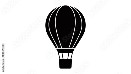 Black and white silhouette of a hot air balloon, ready for flight, isolated on white.