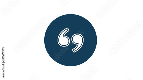 A simple, dark blue circle with white outline, containing quotation marks.