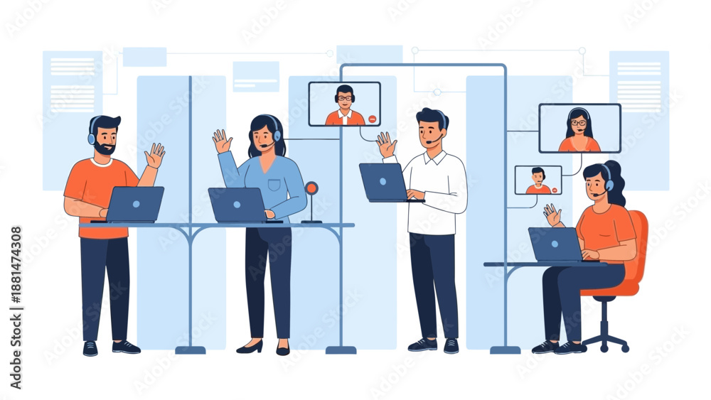 Obraz premium Remote Team Collaboration: Diverse People in Virtual Meeting