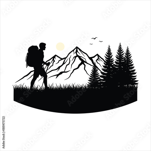 A man hiking mountain silhouette