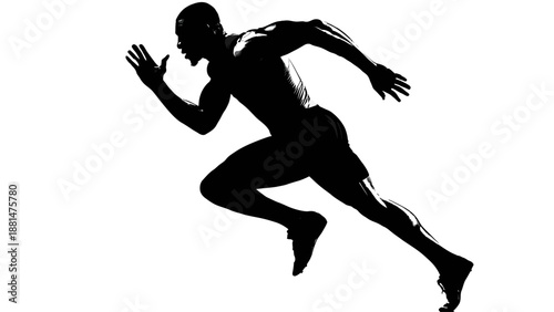 Silhouette of a runner in motion, captured from a side viewpoint, illustrating dynamic movement and athleticism in a simple vector style