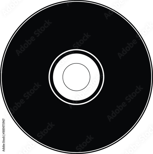 Isolated black and blue CD DVD disc vector icon featuring a blank compact record for music and data storage on a white background