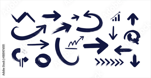Hand-Drawn Grunge Brush Arrow Vector Set Directional Symbols and Chart Indicators