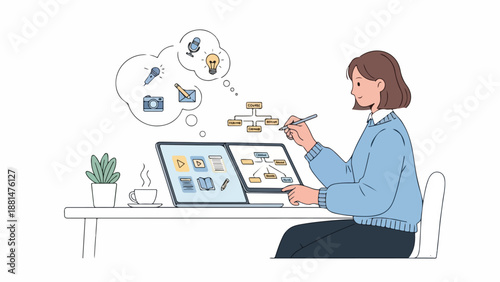 A woman creating content on her laptop