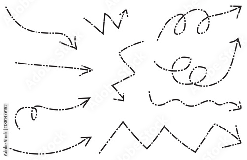 Hand-Drawn Dashed Arrow and Line Collection