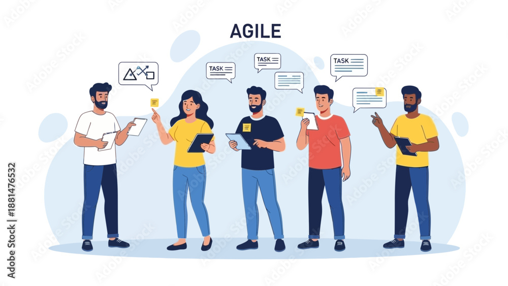 Obraz premium Agile methodology team meeting, brainstorming, planning, tasks, collaboration