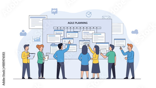 Agile Planning Meeting, Team Collaboration, Project Management Board