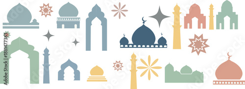 Ramadan Eid Islamic Architecture Elements Mosques Domes Design with vector illustration