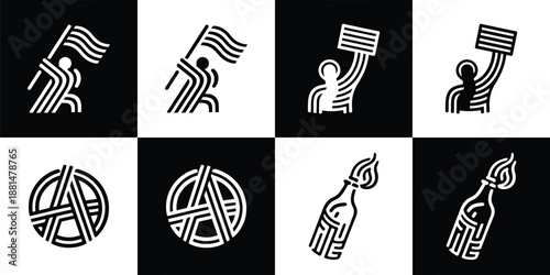 Vector Set of 4 Black and White Protest Activism Revolution Icons
