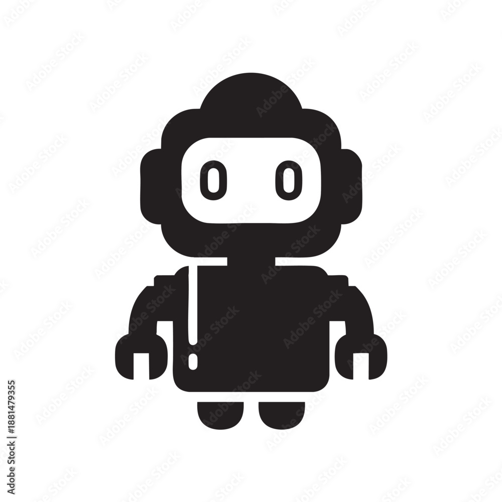 Fototapeta premium Cute minimalist robot character with friendly expression isolated on transparent