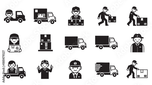 Collection of flat design transport and delivery profession icons
