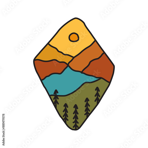 Minimalist Mountain Landscape Badge Illustration