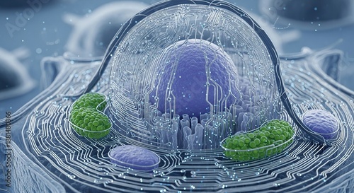 Cellular structure with circuit board elements and green organelles