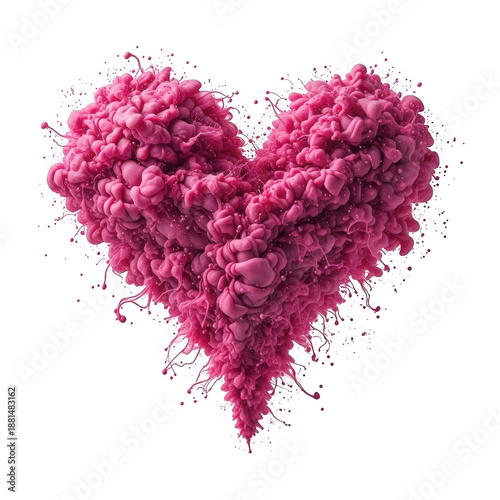 A captivating heart shape formed by vibrant pink paint exploding in liquid isolated on transparent background