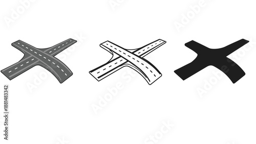 Three different road intersection symbols on a white background