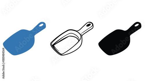 Three different colored spatulas on a white background for cooking
