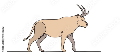 A minimalist sketch illustration of an antelope walking, depicted in a clean, continuous line art style on a white background, highlighting its elegant form and gait