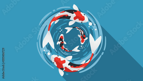 A captivating artistic sketch portraying a dynamic circular arrangement of vibrant koi fish, gracefully symbolizing harmony, balance, and the serene flow of aquatic