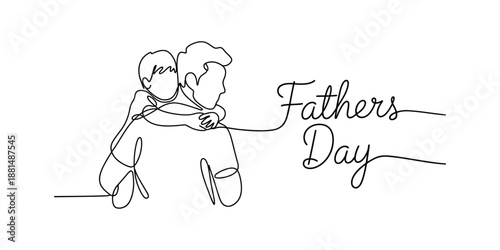 Continuous one line drawing of a Father giving his son a piggyback ride with Father's Day Text.