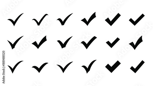 Collection of various black check mark symbols in different styles, ideal for design and checkmark elements