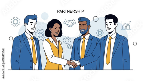 Business Partnership Handshake: Diverse Team Collaboration and Success