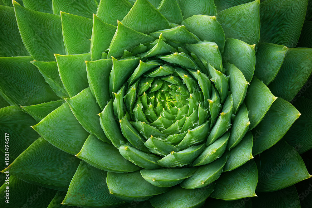 Fototapeta premium Close-up of green succulent plant with natural symmetry and texture, ideal for nature, wellness, and background concepts
