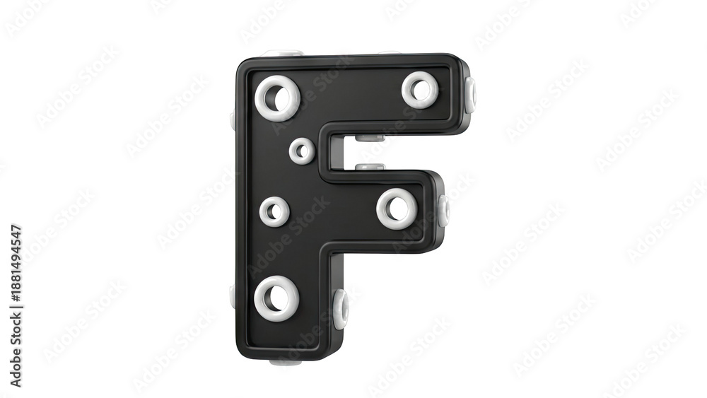 Fototapeta premium Black Letter F with White Rivets