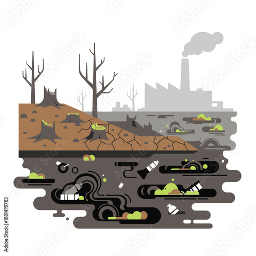 Environmental Pollution: Deforestation and Industrial Waste Impacting Ecosystem