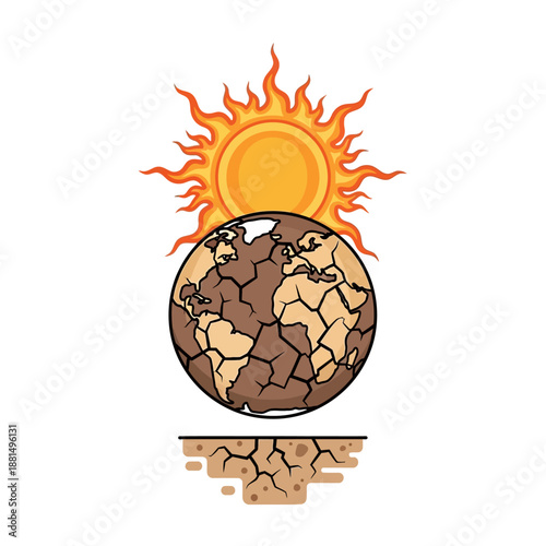 Dry Cracked Earth Globe Under Scorching Sun - Climate Change Concept