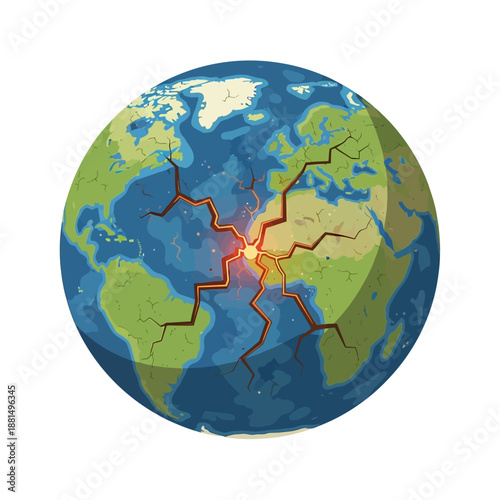 Cracked Earth Globe with Glowing Center - Global Disaster Concept