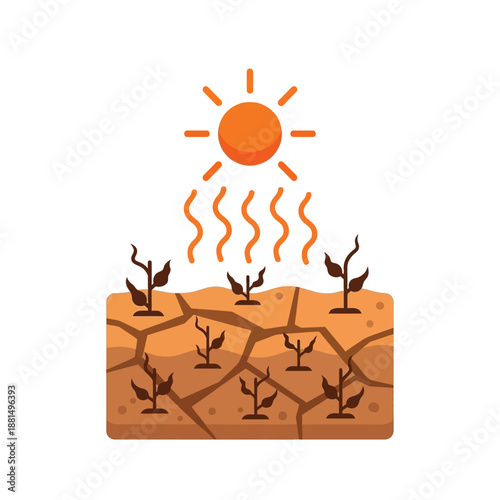 Dry Cracked Earth with Dying Plants Under Harsh Sun - Climate Change Concept