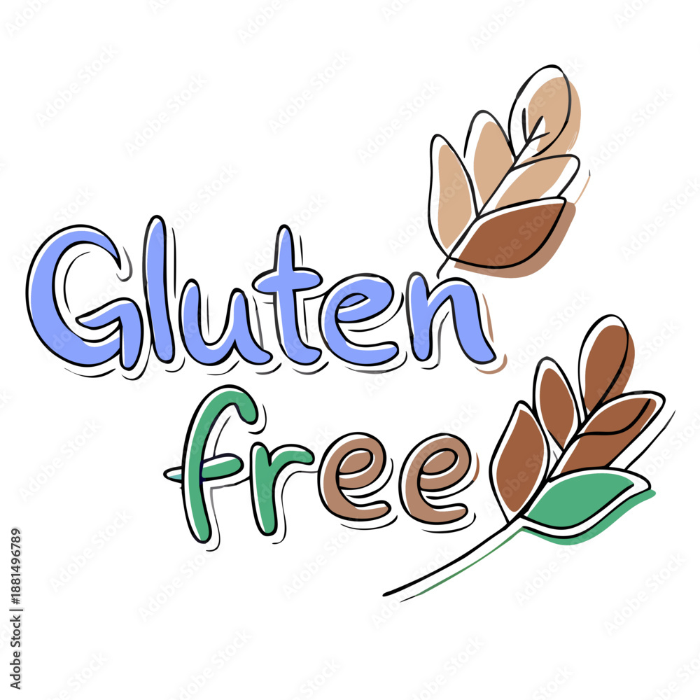 Fototapeta premium Gluten free text design with leaves in earthy colors and style 