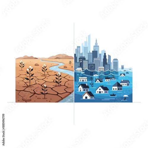 Drought vs Flood: Extreme Climate Change Impact on Land and Cities