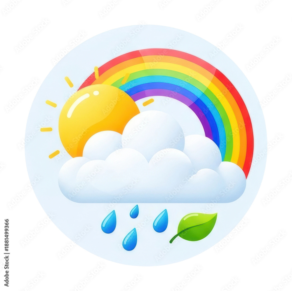 Fototapeta premium Sunshine and rain showers creating a vibrant rainbow in nature isolated on transparent background