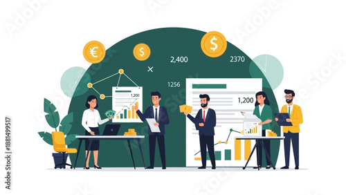 Business Team Analyzing Financial Data and Charts for Growth