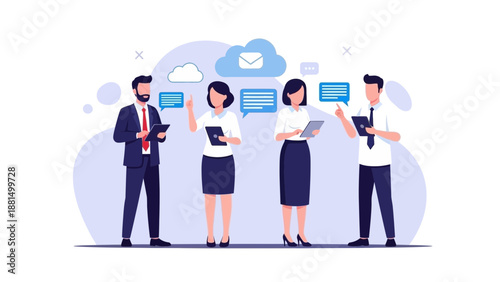 Business Team Communicating with Cloud Technology and Digital Devices